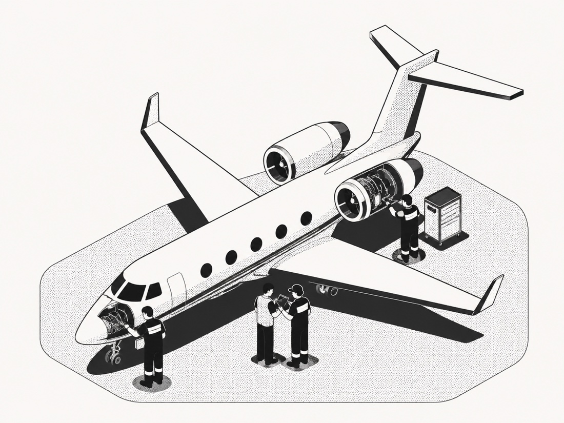 Maintenance technicians inspecting an aircraft